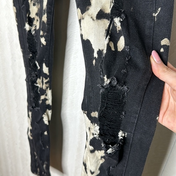 💙 JUST BLACK Womens Jeans black bleach wash Tie Dye Mid Rise Denim Distressed - Picture 3 of 8